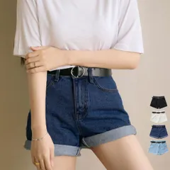 【日本倉庫即納】 ベルト付きデニムショートパンツ春夏短パン