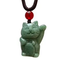 定形 翡翠 招き猫 ペンダント ネックレス 幸運 お守り 繁栄 金運 魔除け 厄除け 開運 風水