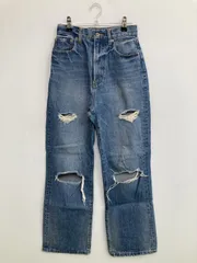 JEANASIS ジーナシス デニムパンツ M ブルー フルレングス 無地 スタンダード ストレート ハイウエスト クラッシュ・ダメージ