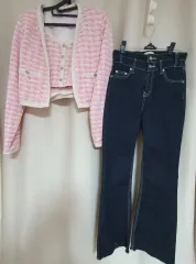 ツイードノースリーブジャケットセット デニム コーディネートセット