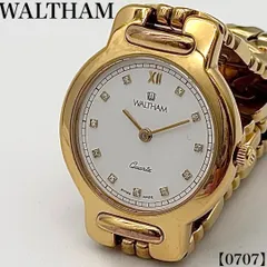 稼働品 Working item ウォルサム WALTHAM 腕時計 レディース Ladies クォーツ Quartz スイス製 ゴールドカラー ラウンドケース 12石ダイヤインデックス ホワイトシェル風文字盤 ドレスウォッチ 0707のサムネイル