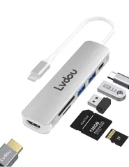 C ハブ 6-in-1 Type-C USB アダプタ｜100W PD充電・4K HDMI・MicroSD/SDカードリーダー・USB 3.0ポート搭載｜MacBook Pro/Air (2016-2024)、iPad Pro (2018-2024)、iPho