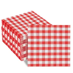 BENECREAT 140枚入り カラーナプキン 赤いチェック柄 33ｘ33cm ペーパータオル パーティーナプキン ディナー ピクニック BBQ クリスマス 新年 誕生日 結婚式のサムネイル