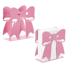 UNICRAFTALE 2個 ピンク 蝶々結び 鉄製 ナプキンホルダー 12.6x5.6x13.6cm さび防止 粉体塗装 装飾 ペーパー リネン ナプキン オーガナイザー キッチン ダイニングテーブル カウンタートップのサムネイル