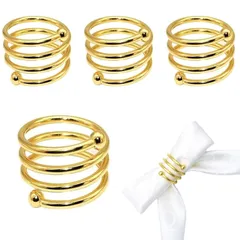 ChasCoCoナプキンリング 4個セット 金属製 ナプキンホルダー 結婚式用 ホルダークリスマスディナーパーティー 装飾ダイニングテーブル ゴールドのサムネイル