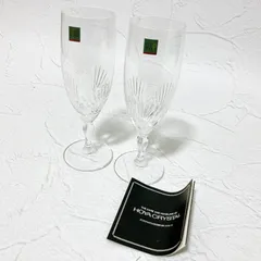 HOYA CRYSTAL ワイングラス シャンパングラス ペア 2脚セット ホヤクリスタル　カットガラス 箱付き 未使用