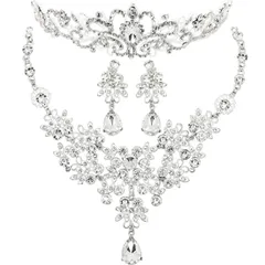 発表会 学祭 ステージ用 ミスコン 花嫁用 ジュエリー ウェディング 3点セット アクセサリー ピアス イヤリング ネックレス ティアラ ブライダル