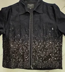 ザラ ブラック スパンコール ジップアップ デニム ジャケット M