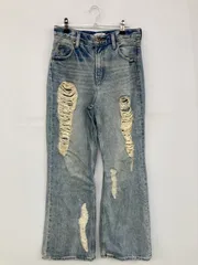 LAGUA GEM ラグアジェム デニムパンツ 25 ブルー フルレングス 無地 ワイド・ルーズ フレア・ブーツカット レギュラー ヴィンテージ クラッシュ・ダメージ