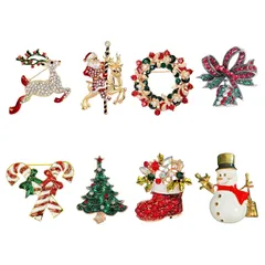 【在庫処分】鹿 クリスマスベル ブーツ キラキラ 可愛い 雪だるま 飾り物 胸元 プレゼント 景品 アクセサリー 贈り物 ギフト ピンバッジ パーティー ブローチピン レディース 子供 ブローチ-8個セット ジュエリー 可愛い クリスマス おしゃれ Home 