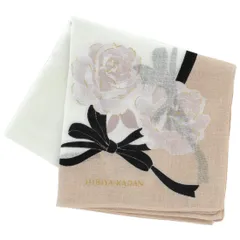 [ブルーミング] 【ヒビヤカダン 日比谷花壇】 大判 プリントハンカチ（58cm）バラとリボン (ベージュ) 婦人 レディース ハンカチ ハンカチーフ 約58cm 000188-0022-02