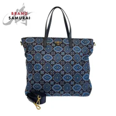 美品 PRADA プラダ テスート 三角ロゴプレート ブルー ネイビー ナイロン/レザー トートバッグ ショルダーバッグ 2WAY レディース 504159【中古】