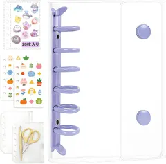 【数量限定】【大人気】メモ カード 文房具 推し活 女の子 シールバインダー 写真整理 6穴 シール収納 A7かわいい クリアバインダー 便利ファイル ミニ ミニシール帳 カードスリーブ 3層構造 (パープル) A7サイズ【バインダー×1個+リフィル×20枚+