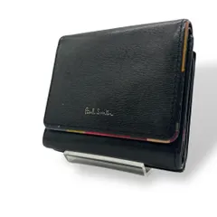 PaulSmith 三つ折り財布 マルチストライプ がま口 黒 レザー 2390