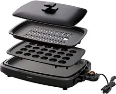 【中古】アイリスオーヤマ ホットプレート 煙が出にくい 大型 焼肉プレート 平面プレート たこ焼きプレート 3枚 減煙 蓋付き ブラック APA-137-Bのサムネイル