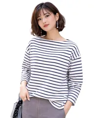 [グリーンパキラ] オフィスカジュアル レディース トップス 春 秋 カットソー ボーダー 長袖 レディーストップス ボーダーtシャツ 春服 秋服 プルオーバー ボートネック 女性 ファッション 服 ウーマン レディースフ [白×黒ボーダー] [M] [標準]