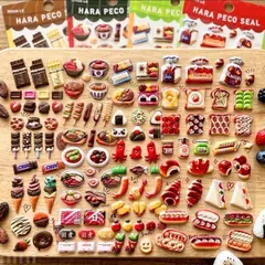 【4種セット】食べ物 シール ステッカー 3D 立体  ぷっくり 食べ物 日本 お弁当 和菓子 おにぎり パン アイス はらぺこ