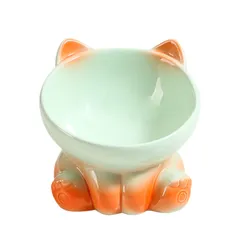 [maru5] 猫 犬 フードボウル ペットボウル 食器 陶器 斜め 15度の傾斜 餌入れ 水入れ 食べやすい 脚付 (グリーン) [グリーン]