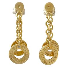BVLGARI ブルガリ ピアス 750 K18 YG ブラ ロゴ 2連 サークル イエロー 