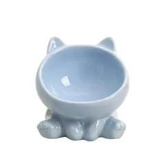 [maru5] 猫 犬 フードボウル 陶器 斜め 食器 15度の傾斜 ペット 餌入れ 水入れ 食べやすい 滑りにくい 倒しにくい 吐き戻し軽減 食べこぼし 脚付 (ブルー) [ブルー]