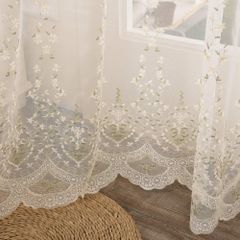 2枚入り レースカーテン 刺繍レース カーテン クローバー ラッキー