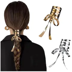 【新品】 FASELE 2点セット 設計感 金属のリボン ヘアクリップ 蝶結び ローポニーテール バックル ヘア留め具 ファション 上品 髪飾り 髪留め ヘアアクセサリー おしゃれ パーティー デート 1