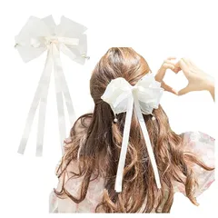 【新品】 [Lapimou] ヘアクリップ バレッタ バレエコア 髪留め ヘアアクセ ヘアアクセサリー バレッタ 大きめ リボン チュール パール レディース 人気 可愛い 韓国 おしゃれ かわいい 浴衣 ドレス 普段使い (ホワイト) 1