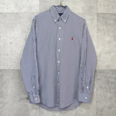 ラルフローレン スモールポニー ストライプ柄 クラシックフィット ボタンダウン 長袖シャツ ネイビー / ホワイト