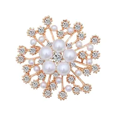 【新品】 ブローチ おしゃれ コサージュ 結婚式 フォーマル お洒落 パール ピンブローチ 可愛い かわいい 金 銀 卒業式 スーツ 母 入学式 入園式 卒園式 親族 レディース 御洒落 (雪の花, ゴールド) 1