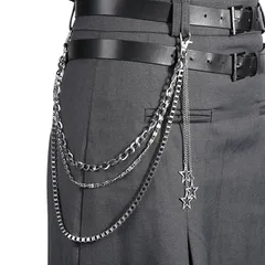 【新品】 ウエストチェーン ウォレット チェーン 腰 アクセサリー デニムに合う ベルト パンク 衣装 星 メンズ レディース シルバー 0