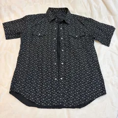 COMME CA ISM 総柄 半袖シャツ L ブラック系 コットン100 メンズ カジュアル