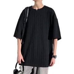 [SLOW＆MELLOW] メンズ オーバーサイズ 半袖 Tシャツ ワッフル ビッグシルエット クルーネック カジュアル ストリート ゆったり トップス 2カラー 大きい 大きめ 韓国 シンプル 無地 黒 白 色 ホワイト ブラック 春  [ブラック] [M]