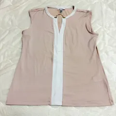 Calvin Klein ノースリーブトップス Mサイズ ピンク バイカラー きれいめ オフィス ポリエステル カルバンクライン レディース