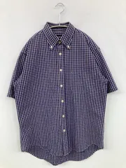 UNIQLO ユニクロ シャツ/ブラウス M ブルー コットン チェック柄 ミドル丈 半袖 ボタンダウン