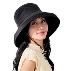 ハット レディース メンズ 帽子 つば広 UVカット UPF50+ 紫外線遮蔽率99.9% 遮光100% 遮熱 -18℃ 二重構造 蒸れにくい 超撥水 洗える 折りたたみ 携帯便利 あご紐付き ブラック