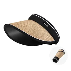 [LEZOOY] サンバイザー レディース サンハット 麦わら UVカットUPF+50 日除け帽子 春夏 拡大ツバ広 小顔効果 飛ばない アウトドア 吸汗速乾 テニス ゴルフ ウォーキング 通勤 スポーツ 自動車 カーキ