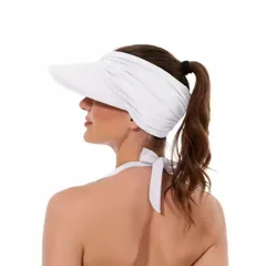 サンバイザー レディース 春夏 つば広 日よけ帽子 軽量 紫外線対策 UVカット帽子 ギャザー 小顔効果 無地 おしゃれキャップ 大きめ ストレッチ性 吸汗速乾 テニス ビーチ アウトドア ホワイト