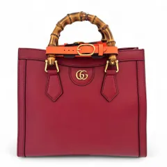 美品 GUCCI グッチ ダイアナ スモール バンブーハンドル レザー 2way トートバッグ ショルダーバッグ 660195 レッド レディース 古着 中古 USED