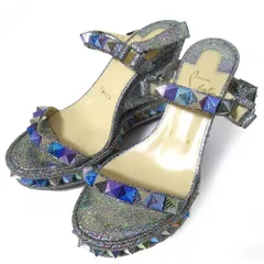 美品 Christian Louboutin クリスチャンルブタン CATACLOU カタクロウ アンクルストラップ ウェッジソール サンダル 36 23cm シルバー レディース 古着 中古 USED