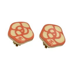 美品 03P CHANEL シャネル カメリア ココマーク プラスチック イヤリング ピンク×アイボリー レディース 古着 中古 USED