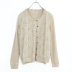 インゲボルグ★モチーフ&レース♪ツインニット カーディガン&半袖ニット サイズ11号 ベージュ系 無地 z19492