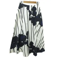 未使用 Marimekko マリメッコ Loimu Lammet ロング フレアスカート サイズ32 オフホワイト ネイビー レディース 古着 中古 USEDのサムネイル
