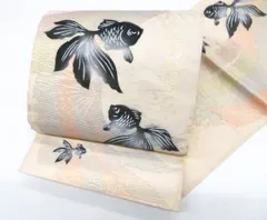 【京松】袋帯 オリジナル 夏物 夏 お太鼓柄 金糸 金魚 正絹 r8b04-72