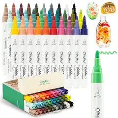 新品 Ohuhu アクリルマーカーペン ラウンドチップ 30色セット 4ml大容量 無毒性 不透明インク プラ板 陶器 石に書ける ペイントマーカー DIY 学校 誕生日 クリスマスプレゼント