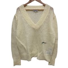 新品同様 GANNI ガニー ロゴ刺繡 モヘヤニット プルオーバー セーター サイズXS アイボリー レディース 古着 中古 USED