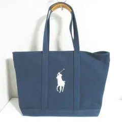 美品 RALPH LAUREN ラルフローレン ビッグポニー キャンバス トートバッグ ネイビー メンズ レディース 古着 中古 USED