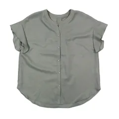 美品 anysis エニィスィス オンワード樫山 フレンチスリーブ シャツ カットソー ブラウス バンドカラー トップス 2 グレー レディース 古着 中古 USED