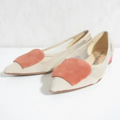 美品 FABIO RUSCONI ファビオルスコーニ メッシュ切り替え スウェード パンプス サイズ38 ベージュ レディース 古着 中古 USED