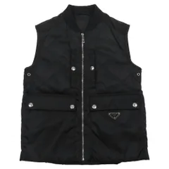 新品同様 PRADA プラダ ナイロン キルティング ベスト ジャケット ジップアップ トライアングルロゴ 三角プレート SGB315 44 ブラック メンズ 古着 中古 USED