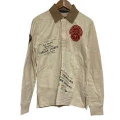 良品 RALPH LAUREN ラルフローレン パッチワーク エルボーパッチ ラガーシャツ サイズL アイボリー レディース 古着 中古 USED